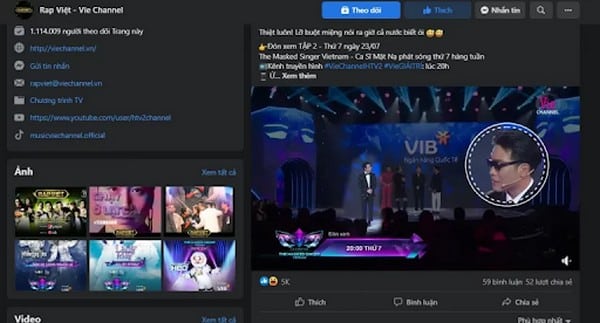 Fanpage của chương trình giải trí Rap Việt 